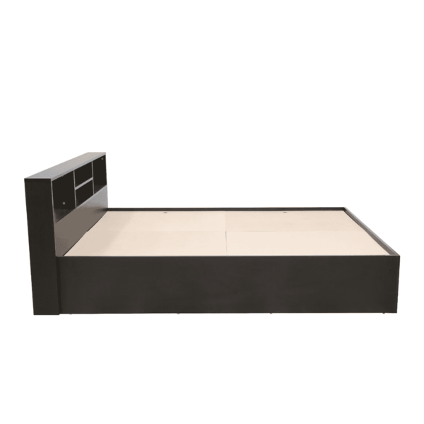 Ihcie Queen Size Bed in Black & Wenge- Light Bali Oak Finish with Box Storage By Fern India