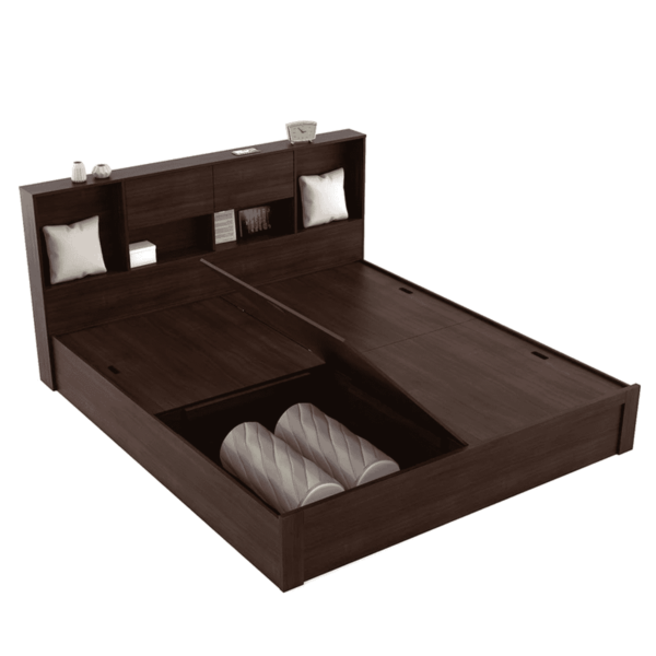 Emuy King Size Bed with Storage in Regato Walnut Colour By Fern India