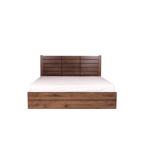 Ustet Queen Size Bed with Storage & Two Bedside Tables in Walnut Finish By Fern India