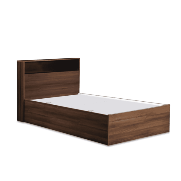 Nabru Single Bed with Head Board Shelf & Storage in Acacia Dark & Black Finish by Fern India