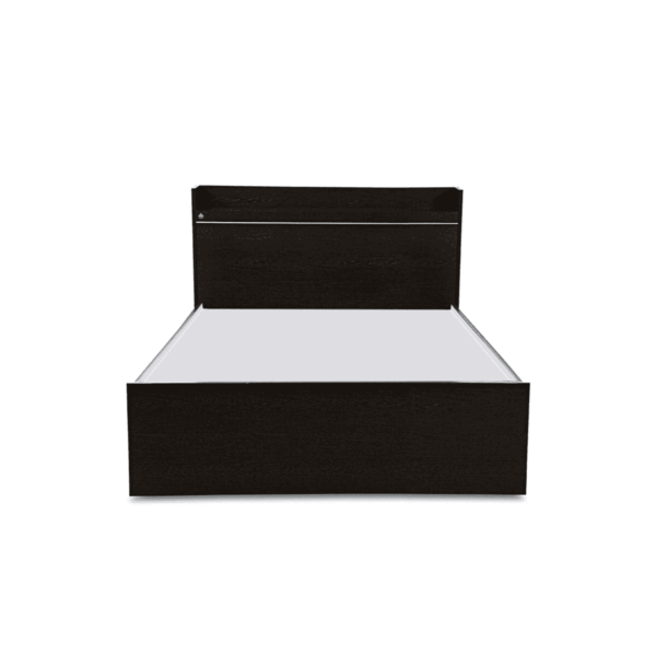 Mulp Single Bed with Open Headboard Shelf Storage in Acacia Dark by Fern India