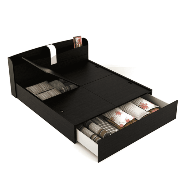 Omsok Imperial Queen Size Bed with Storage in Natural Wenge Finish by Fern India