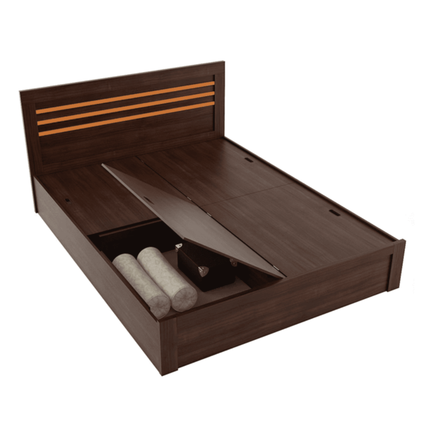 Amuos King Size Bed with Storage in Regato Walnut Colour By Fern India