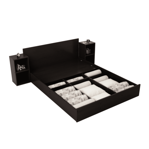 Ner King Size Bed with Storage & Two Bedside Tables in Wenge Finish By Fern India