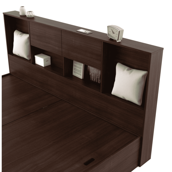 Emuy King Size Bed with Storage in Regato Walnut Colour By Fern India